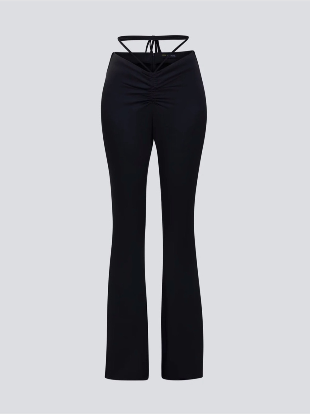 Scrunched High-Waist Black Flare Pants with Strappy Waist 🩶